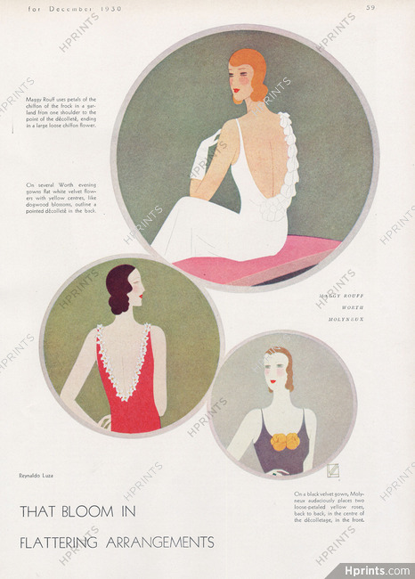 Reynaldo Luza 1930 Maggy Rouff, Worth, Molyneux, Flowers Backless, Evening Gown