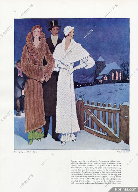André Edouard Marty 1931 Fourrures Max, Fur Coat, Ermine, Evening Gown