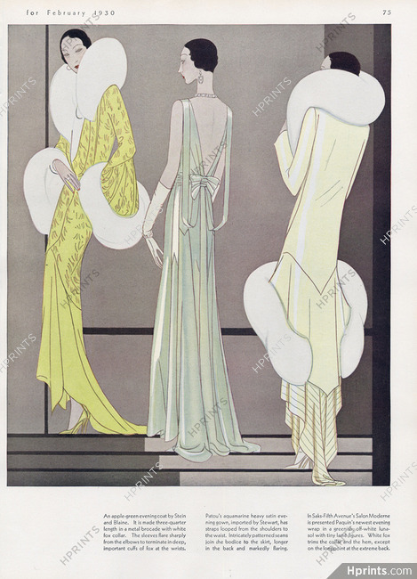 Marcel Fromenti 1930 Stein & Blaine, Jean Patou, Paquin, Evening Coat, Backless Evening Gown