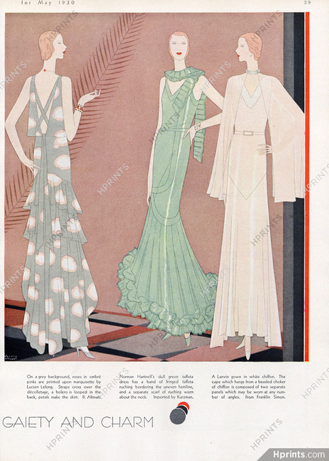 Malaga Grenet 1930 Lucien Lelong, Norman Hartnell, Jeanne Lanvin, Evening Gowns