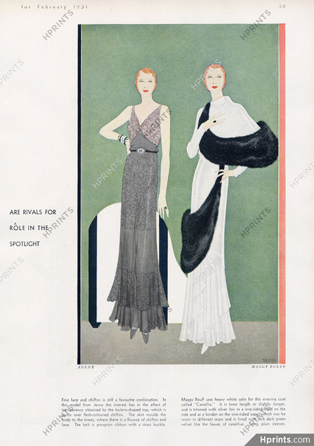 Malaga Grenet 1931 Jenny, Maggy Rouff, Evening Gown, Lace, Fur, Evening Cape