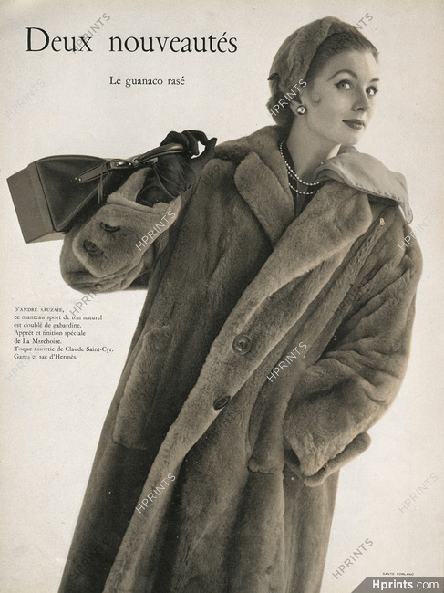 Hermès (Gloves & Handbag) André Sauzaie (Fur Coat) 1950s Photo Sante Forlano