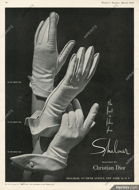 Shalimar (Gloves) 1953 designed by Christian Dior