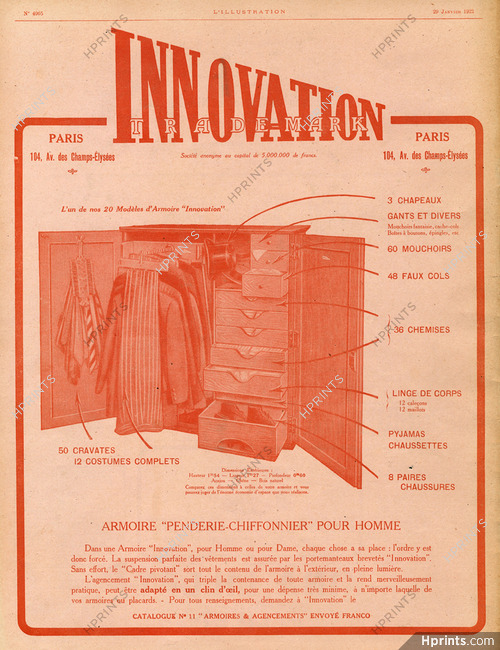 Innovation (pour Costumes & Cravates) 1921 Armoire "Penderie-Chiffonnier" pour Homme