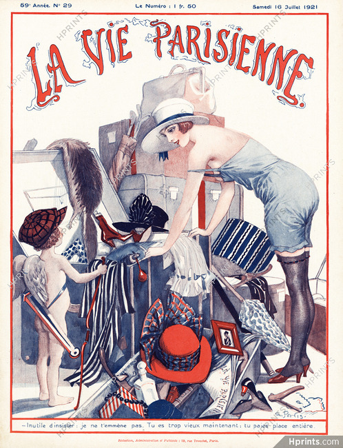 Georges Pavis 1921 Departure, Babydoll, Stockings, La Vie Parisienne cover