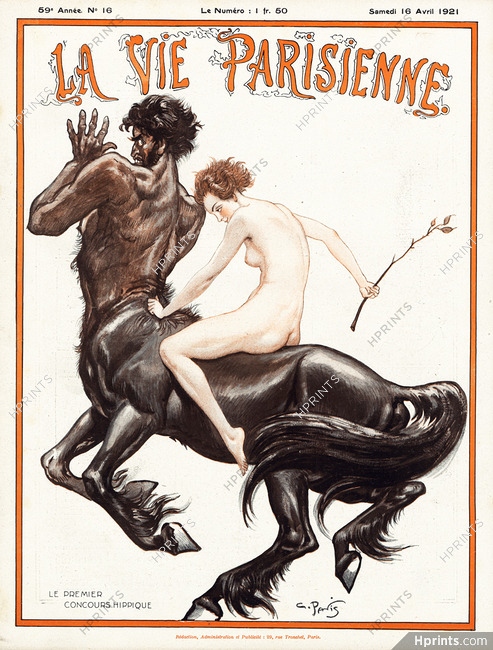 Georges Pavis 1921 "Le Premier Concours Hippique", Centaur, La Vie Parisienne cover