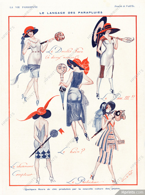 Vald'es 1921 "Le Langage des Parapluies", Umbrellas, Fashion Satire