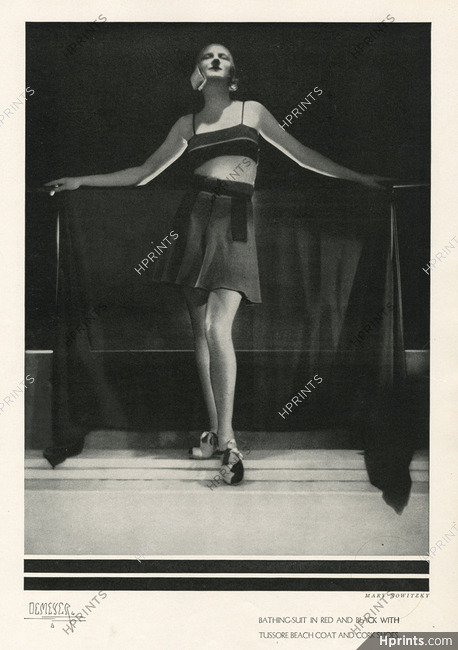 Marie Nowitzky (Beacher) 1931 Bathing Suit in Red and Black, Photo Demeyer