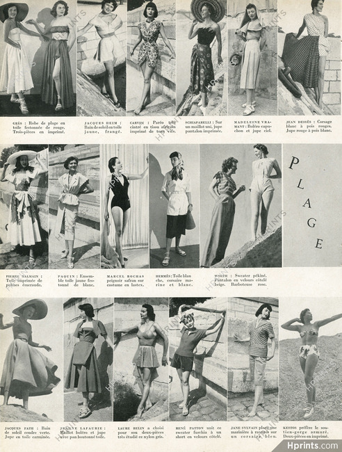 Kestos, Laure Belin, Hermès, Heim, Carven, Schiaparelli, Jean Dessès 1949 "Plage" Beachwear, Swimwear