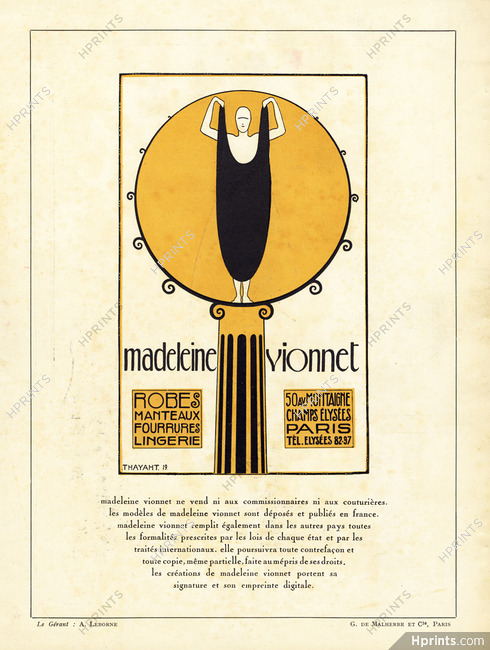 Madeleine Vionnet 1924 Thayaht, 50 av. Montaigne
