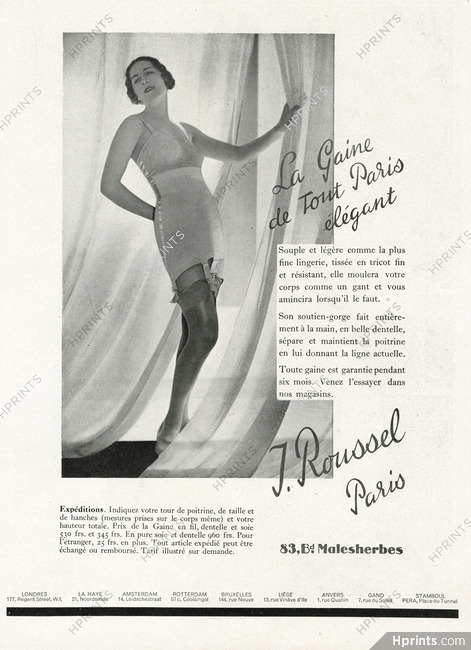 J. Roussel (Girdles) 1930 Garters, Stockings, Corselette