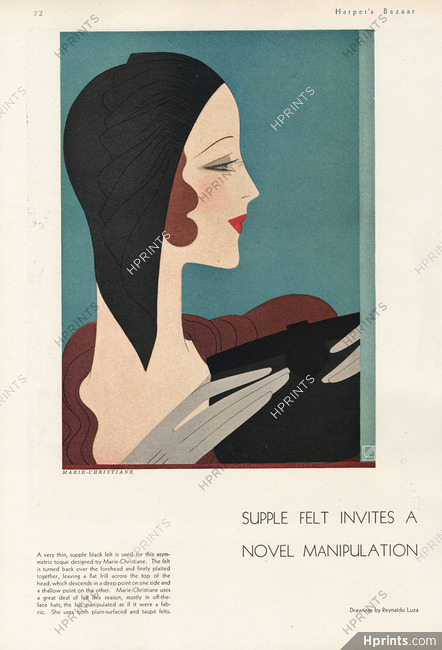 Marie-Christiane (Millinery) 1930 Asymetric Toque, Art Deco, Reynaldo Luza
