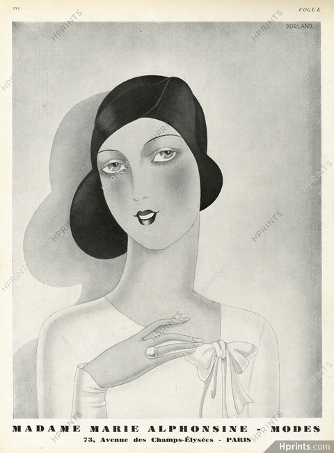 Marie Alphonsine 1929 Fashion Illustration Hat, Art Deco