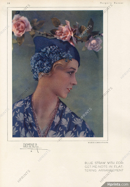 Marie-Christiane (Millinery) 1930 Blue Hat, Photo Demeyer