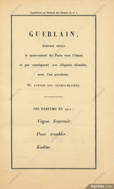 Guerlain (Perfumes) 1912 "Vague Souvenir, Pour troubler, Kadine"