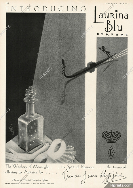 Princess Laura Rospigliosi (Perfumes) 1930 "Laurina Blu" Flacon of Venini Venetian Glass