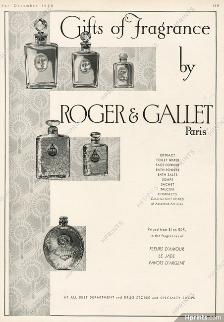 Roger & Gallet (Perfumes) 1930 "Le Jade, Pavots D'argent, Fleurs d'amour"