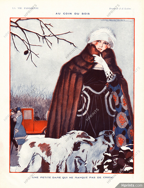 Leclerc 1921 Une petite dame qui ne manque pas de chien, Borzoi Greyhound