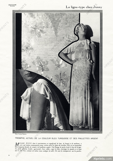 Jenny (Couture) 1930 Ligne-type, Paillettes argent, Photo Lecram-Vigneau