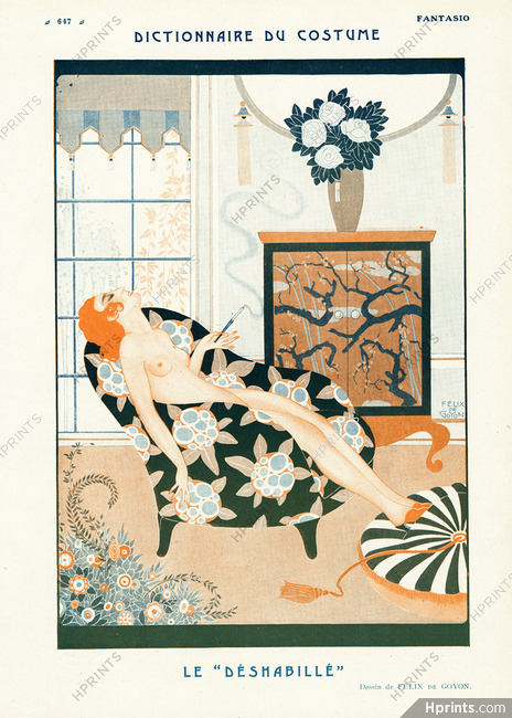 Le "Déshabillé", 1922 - Felix de Goyon Smoker Nude, Cigarette Holder, Decorative Art