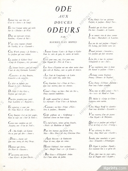 Ode aux Douces Odeurs 1950 Poem for Perfumes, Maurice Van Moppès