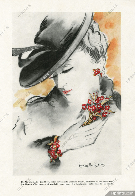 Mauboussin 1941 Bracelet, Brooch, Earrings, Flowers, René Sim Lacaze