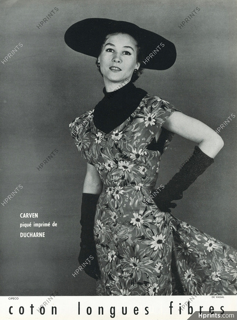 Carven 1954 Robe piqué imprimé ducharne, Photo Roland De Vassal, Summer Dress