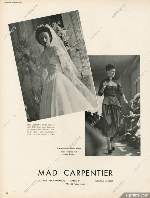 Mrs Mad Carpentier & Françoise Clérisse (sa fille) 1947 Wedding Dress, Fashion Show