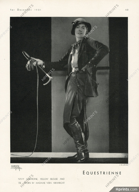 Chanel 1931 Equestrienne, Vera Arkwright (Vera Bate Lombardi, close associate of Coco Chanel), Photo Demeyer