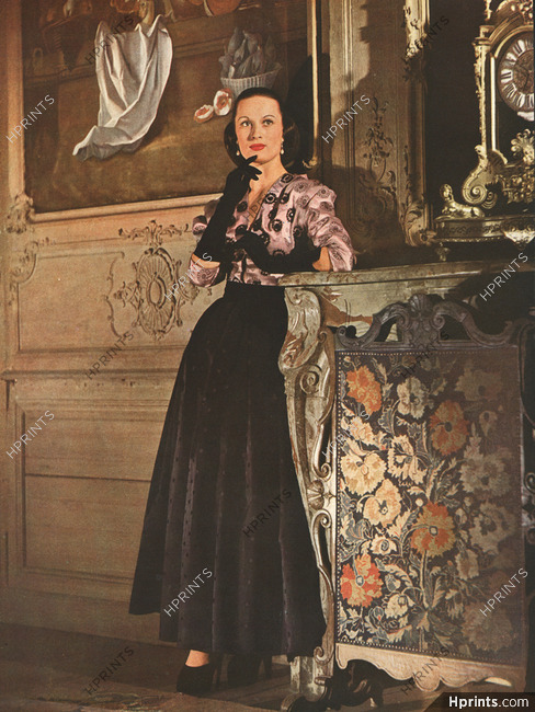 Jeanne Lafaurie 1946 Robe à danser, satin brodé rose, Ducharne, Décor Jansen