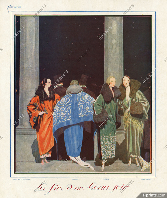 Pierre Brissaud 1922 Martial & Armand, Premet, Worth, Jean Patou, evening coats, Velvet, Embroidery