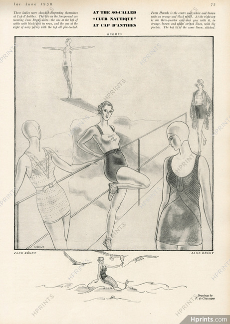 Jane Regny & Hermès 1930 Swimwear, Cap d'Antibes "Club Nautique" P. de Chassagne
