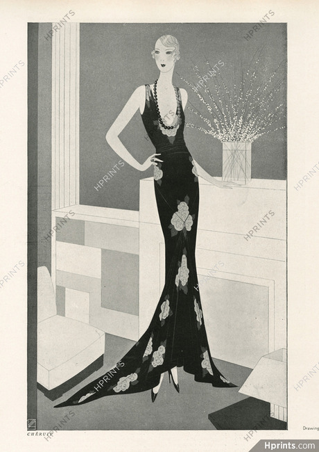 Chéruit 1930 for Alice Cocéa, black taffeta, pink roses, Evening Gown, Reynaldo Luza