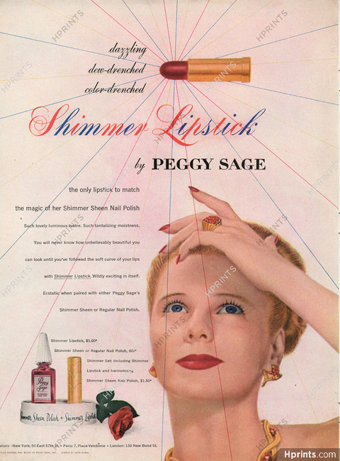 Peggy Sage 1947 John Rubel Jewels, Lipstick, Nail Polish