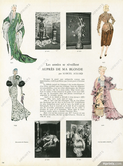 Auprès de ma blonde, 1946 - Jeanne Lanvin, Christian Dior (Costume designs), Théâtre de la Michodière, Texte par Marcel Achard