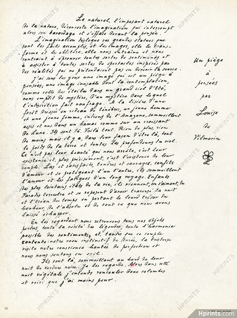 Un piège à pensées, 1949 - Texte par Louise de Vilmorin