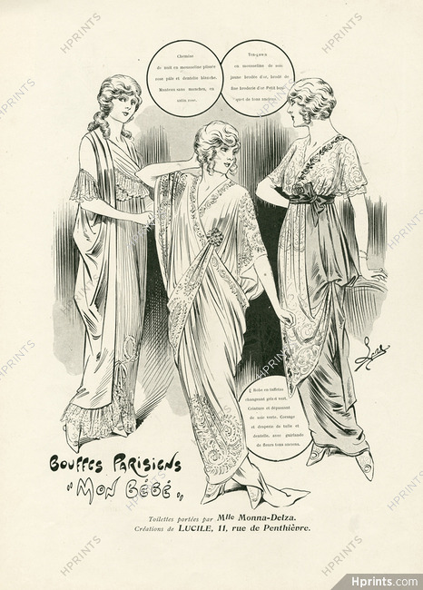 Lucile - Lady Duff Gordon 1913 Toilettes portées par Monna Delza dans "Mon Bébé" au Théâtre des Bouffes Parisiens.