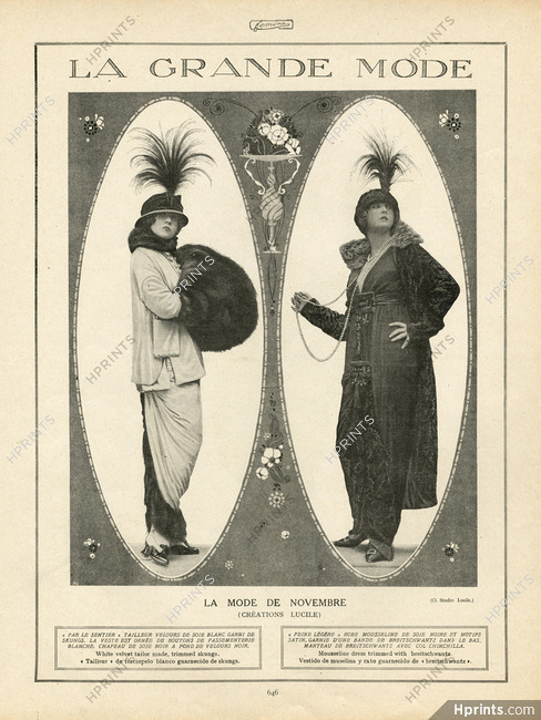 Lucile (Lady Duff Gordon) 1913 White Velvet Tailor, Mousseline Dress, Muff, Fur