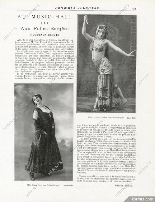 Au Music-Hall - Aux Folies-Bergère, 1913 - Mata Hari, Djemilé Fatmé, Dance, Texte par Marcel Sérano