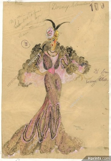 Freddy Wittop 1933, original costume design for Thérèse Dorny, signed, gouache