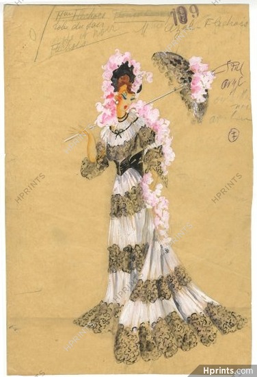 Freddy Wittop 1933, original costume design for Madame Fléchois (Colette Jove), gouache