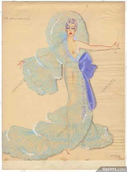Freddy Wittop 1930s, "Le Déshabillé", original costume design, gouache, signed