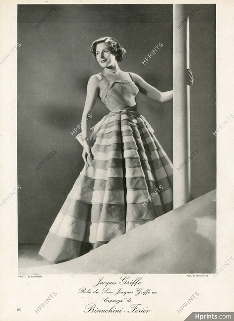 Jacques Griffe 1949 Evening Dress, "Lorganza" Bianchini Férier, Photo Seeberger