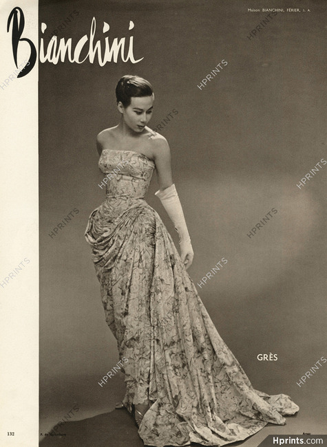Grès 1956 Robe du soir imprimée, Bianchini Férier, Photo Guy Arsac