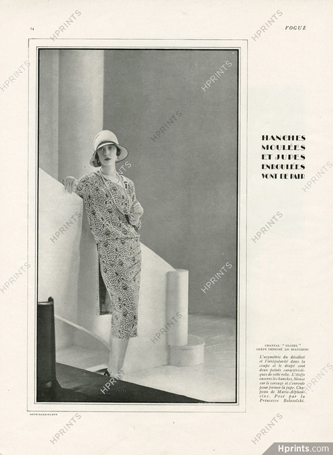 Chantal (Couture) 1928 Princesse Beleselski, Crêpe imprimé, "Glozel" Bianchini Férier, Photo George Hoyningen-Huene