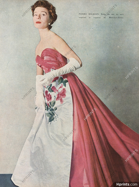 Pierre Balmain 1953 Evening Gown, Bianchini Férier, Strapless