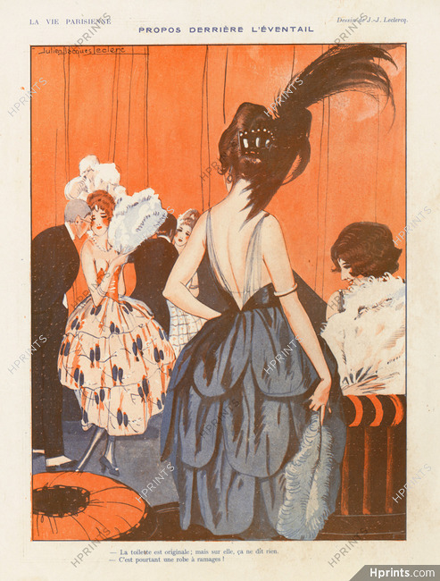 Julien Jacques Leclerc 1920 "Propos derrière l'éventail" Roaring Twenties, Elegantes, Feathers Hairstyle