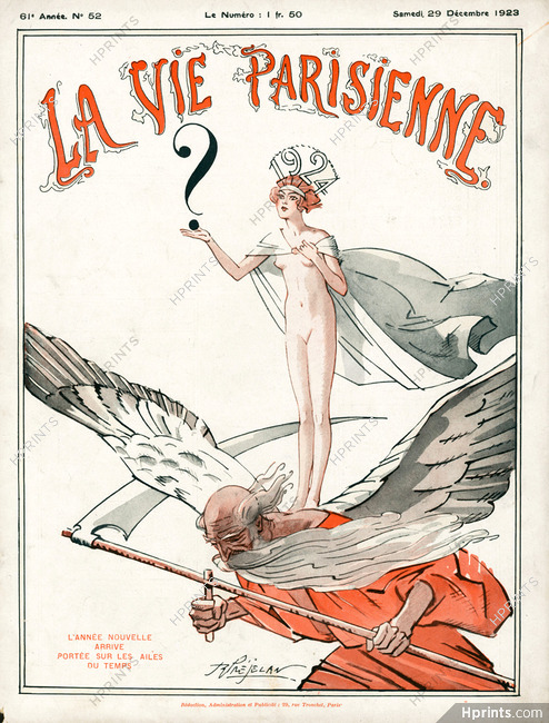 René Préjelan 1923 L'année nouvelle arrive portée sur les ailes du temps. The new year