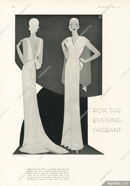 Schiaparelli's N°1003 1931 Evening gown for the evening pageant, Reynaldo Luza