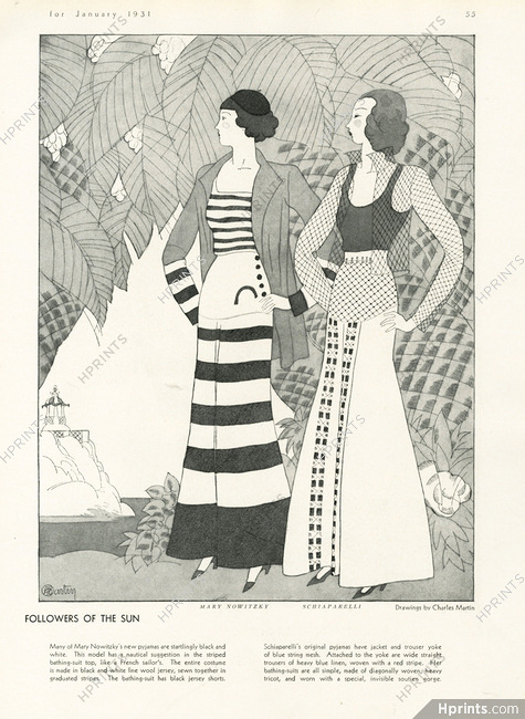 Charles Martin 1931 Schiaparelli & Mary Nowitzky, Pyjamas, Bathing-suit top like a French sailor's